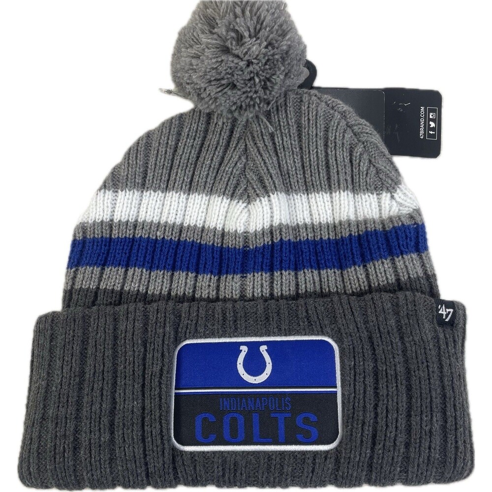 Indianapolis Colts '47 Brand Knit Cuff Pom Beanie Stocking Patch